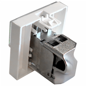 Вставка Mosaic 45x45, RJ-45 STP, кат.5e, со шторкой и увеличенным окном маркировки, белая